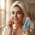 نحوه استفاده از میسلار واتر بیوکسین با پد پنبه‌ای برای پاک کردن آرایش