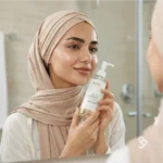 دختر ایرانی با پوست شفاف در حال استفاده از روتین پوستی و روغن آنوا