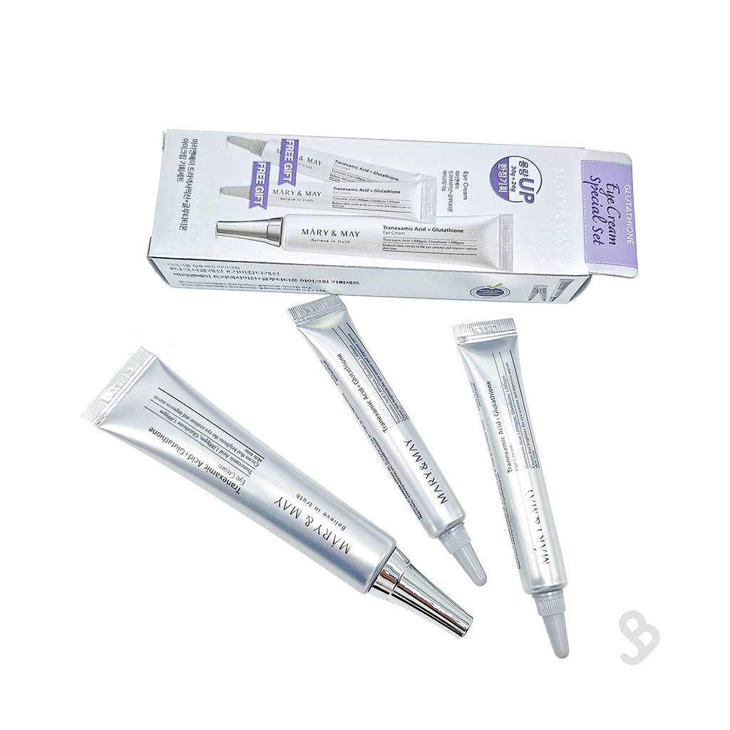 maryandmay-tranexamicacidandglutathione-eyecream زدن کرم دور چشم با انگشت حلقه و ضربات آرام